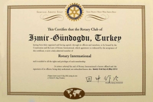 GÜNDOĞDU ROTARY KULÜBÜ’NÜN 23 MAYIS 2002’DE UR’DEN ALDIĞI CHARTER’IN YILDÖNÜMÜNDE - SAKUJİ TANAKA İMZALI CHARTER’I: 23 MAYIS 2013