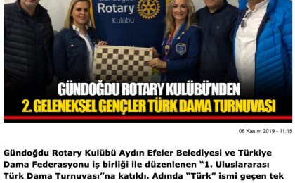 Gündoğdu Rotary Kulübü’Nden 2. Geleneksel Gençler Türk Dama Turnuvası