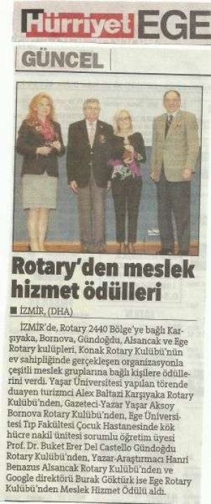 Rotary'den Meslek Hizmet Ödülleri